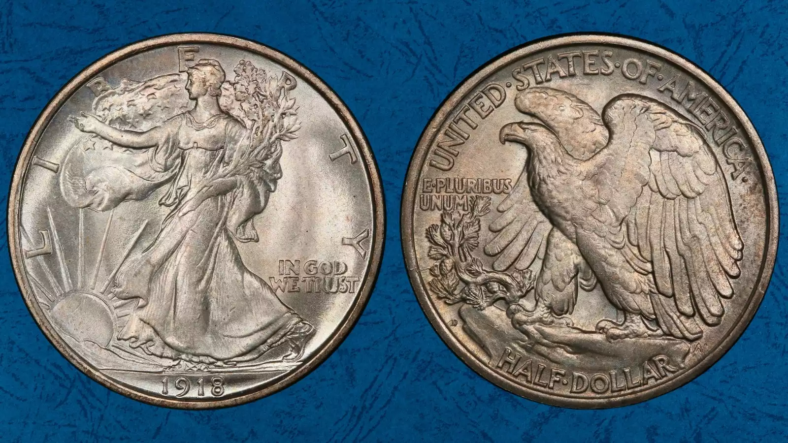 1918 half dollar reverse comparison showing common Philadelphia coin versus key date 1918-D Denver mint mark location