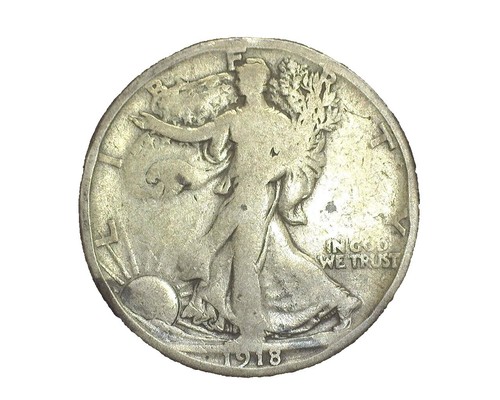 1918 Walking Liberty half dollar clipped planchet error showing missing curved section of metal along the coin's rim