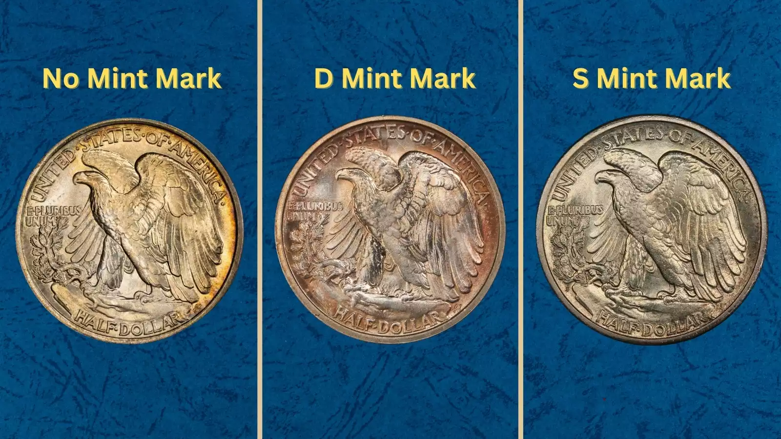 1918 Walking Liberty half dollar grading strip showing four condition tiers from Good to Mint State side by side